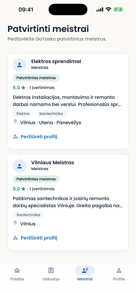 GoTasko programėlė — paslaugų rinka
